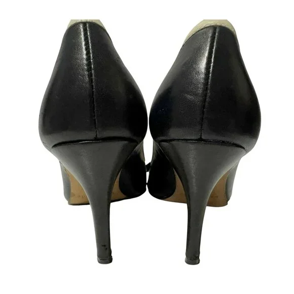 Kate Spade Black & Ivory Leather Peep Toe Fabric Bow Heels Pumps Shoes Sz 8.5M - Picture 5 of 8